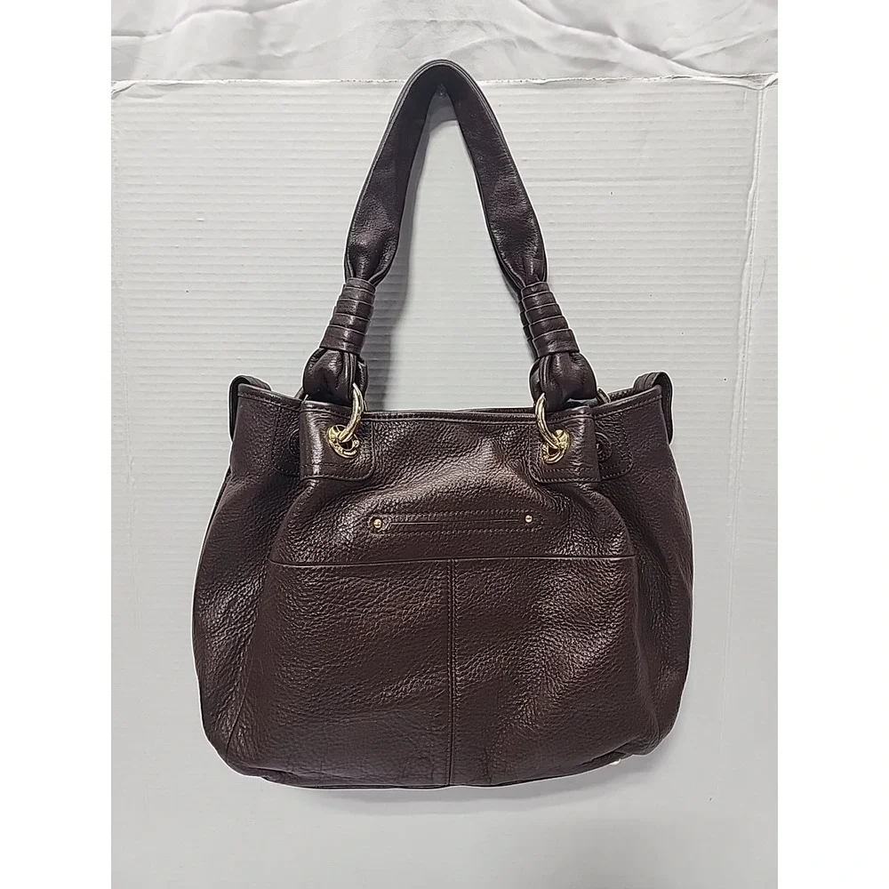 B Makowsky‎ Handbag Thick Leather Brown Double Handle Hobo Tote Boho A+ 47